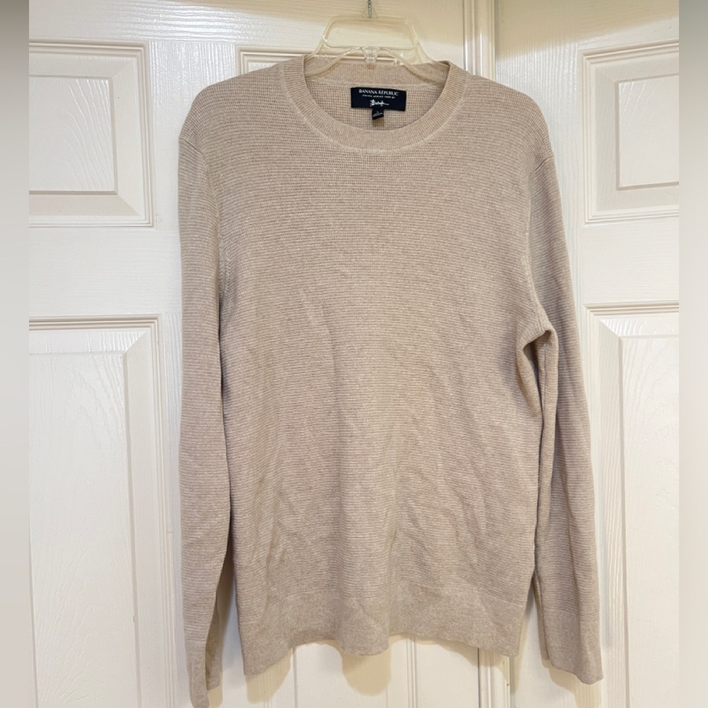 Banana Republic Women‎ Large Italian Merino Yarn Beige Soft Cozy Casual Sweater